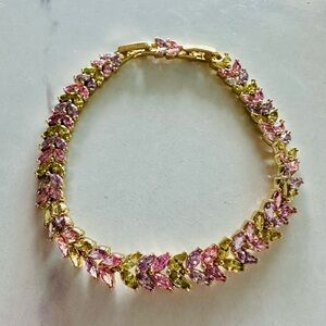 Pastel CZ Stone Floral/Vine Leaf Tennis Bracelet